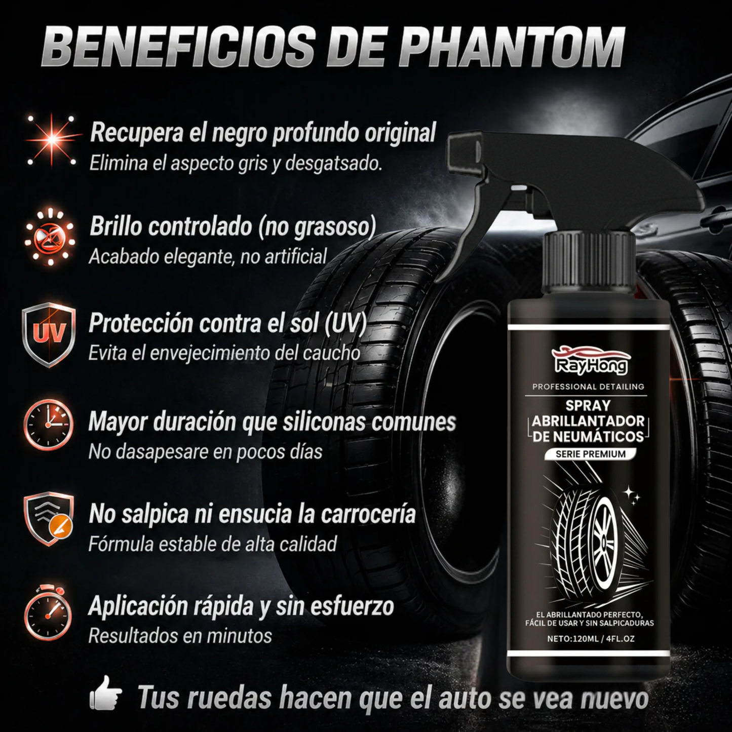 Abrillantador de Neumaticos 200ml | Phantom Car