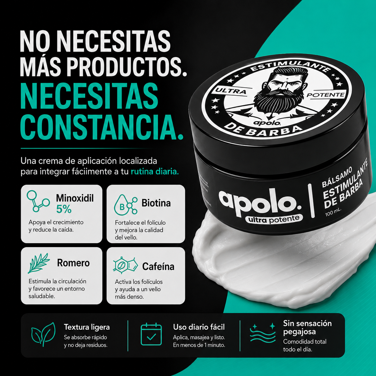 Apolo - Estimulante de Barba | Crema Intensiva para una Barba Más Densa y Uniforme