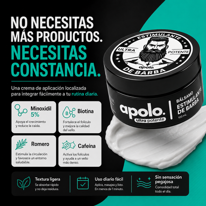 Apolo - Estimulante de Barba | Crema Intensiva para una Barba Más Densa y Uniforme
