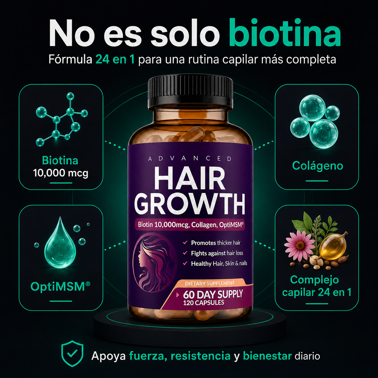 Advanced Hair Growth | Complejo Capilar Intensivo 24 en 1 para Mujeres