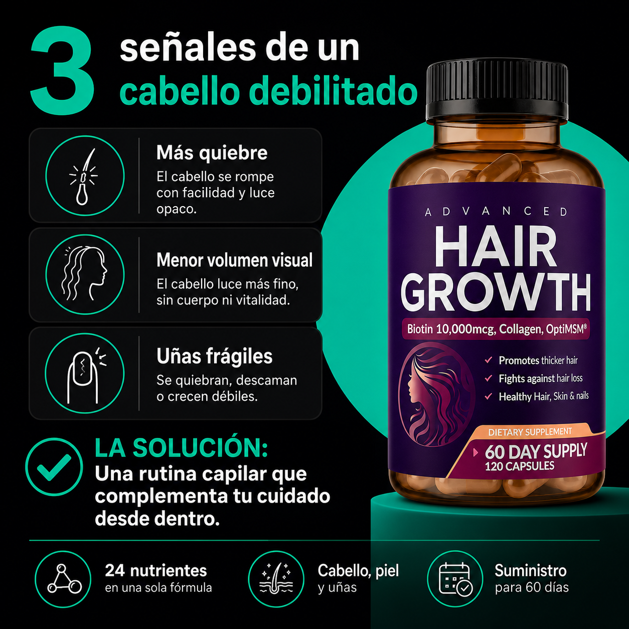 Advanced Hair Growth | Complejo Capilar Intensivo 24 en 1 para Mujeres
