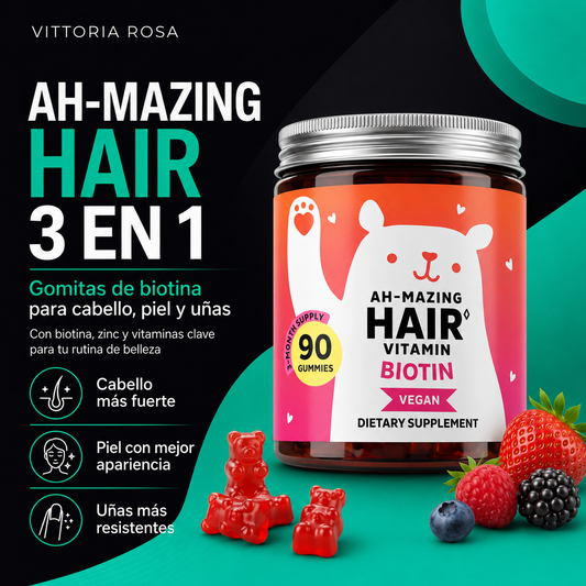 Ah-mazing Hair | Gomitas de Biotina para Cabello, Piel y Uñas | Belleza 3 en 1