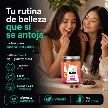 Ah-mazing Hair | Gomitas de Biotina para Cabello, Piel y Uñas | Belleza 3 en 1