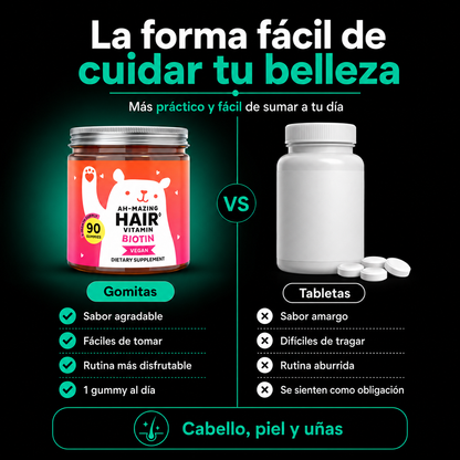 Ah-mazing Hair | Gomitas de Biotina para Cabello, Piel y Uñas | Belleza 3 en 1