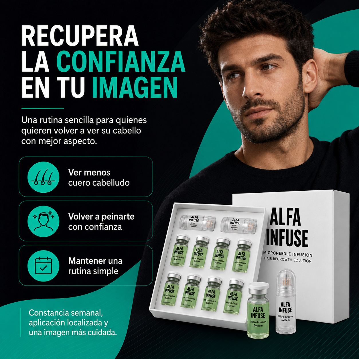 AlfaInfuse | Sistema de Microinfusión Capilar para un Cabello Visiblemente Más Denso y Fuerte