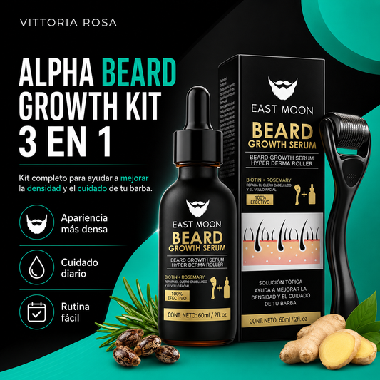 Alpha Beard Growth Kit | Sérum + Dermaroller para una Barba Más Densa y Uniforme