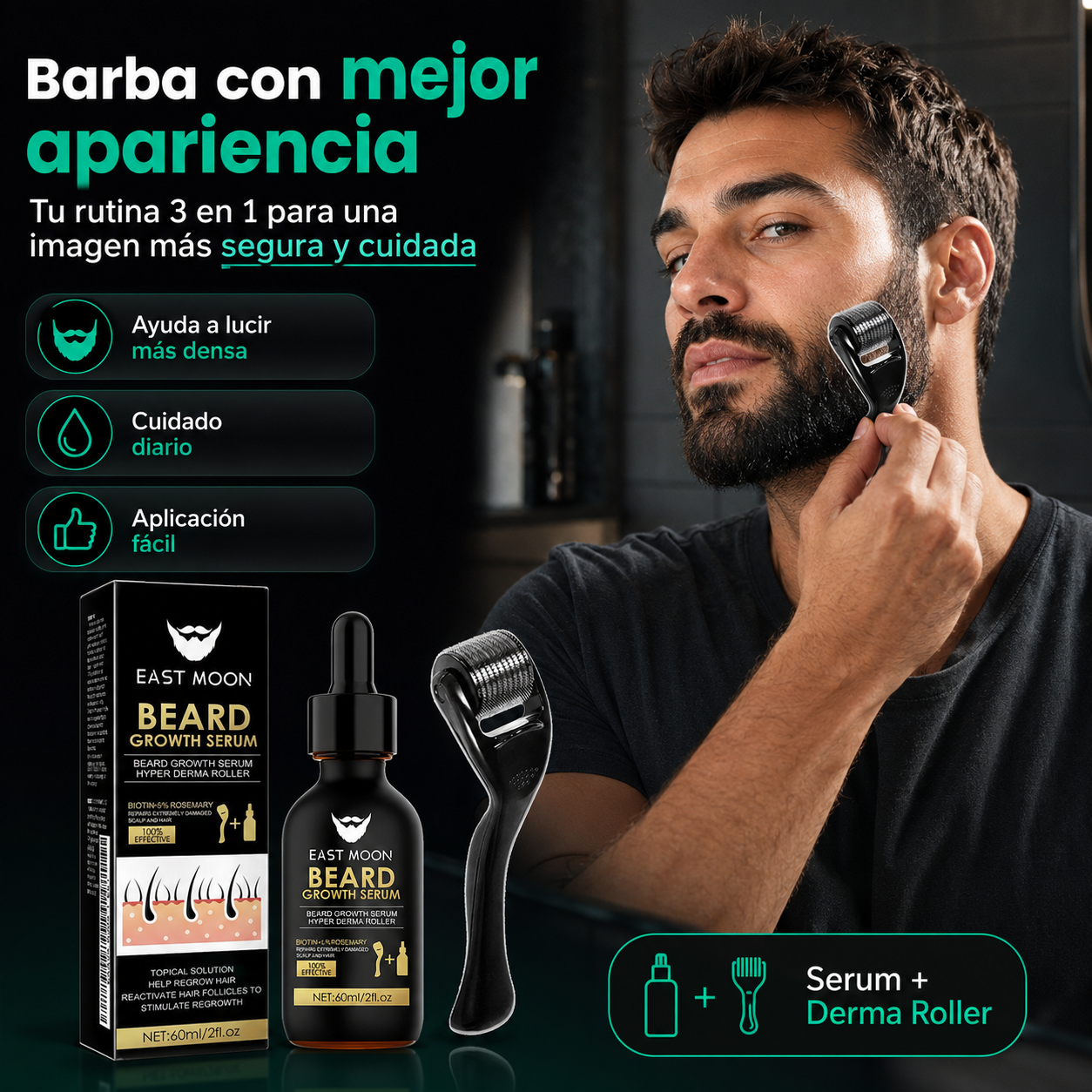 Alpha Beard Growth Kit | Sérum + Dermaroller para una Barba Más Densa y Uniforme