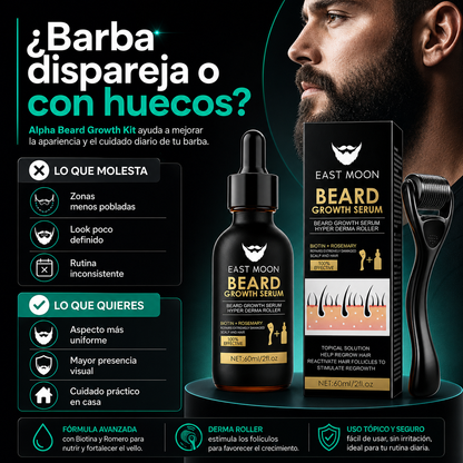 Alpha Beard Growth Kit | Sérum + Dermaroller para una Barba Más Densa y Uniforme