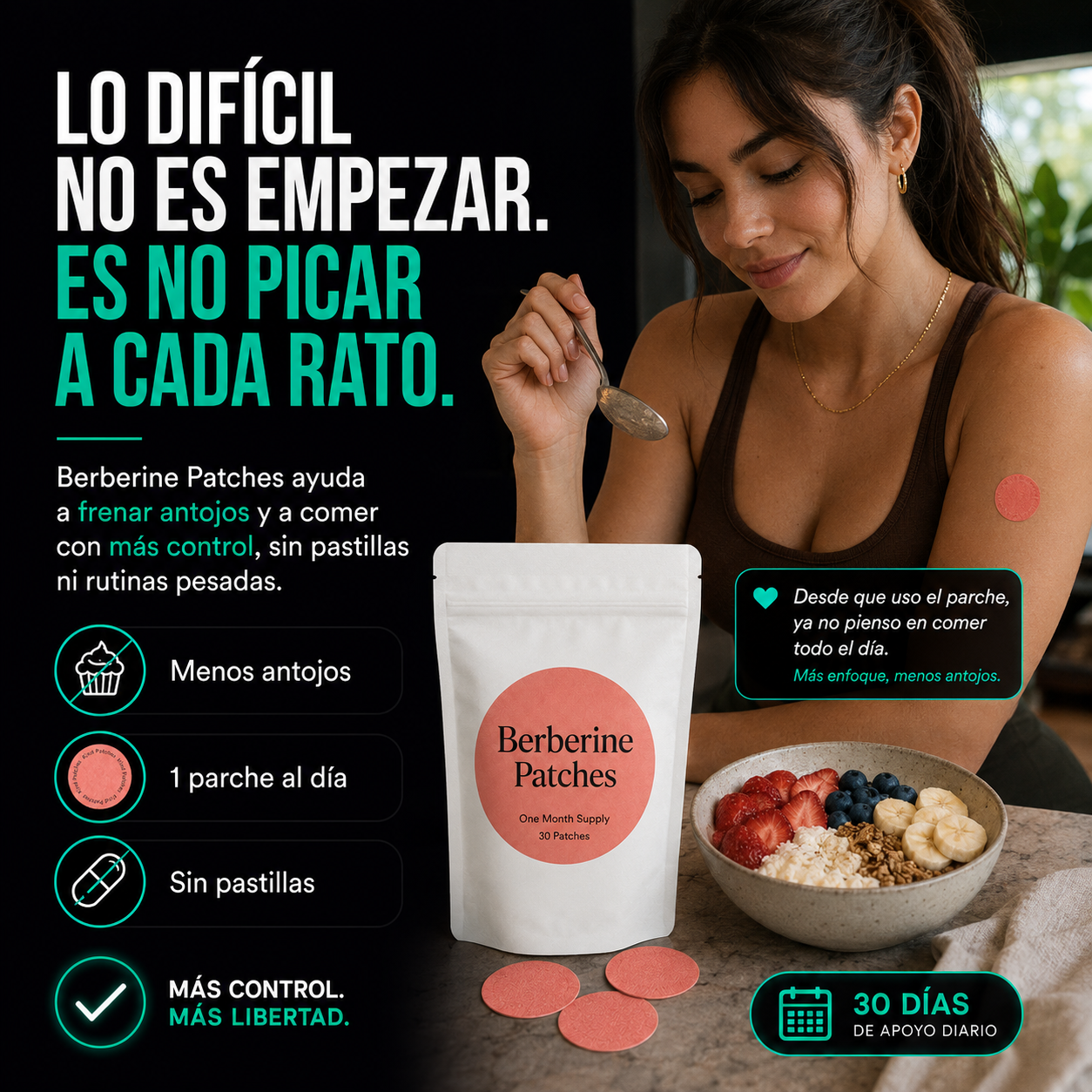 Berberine Patches | Parches para Apoyar el Control de Antojos y Comer con Más Control | Pack de 30 Días