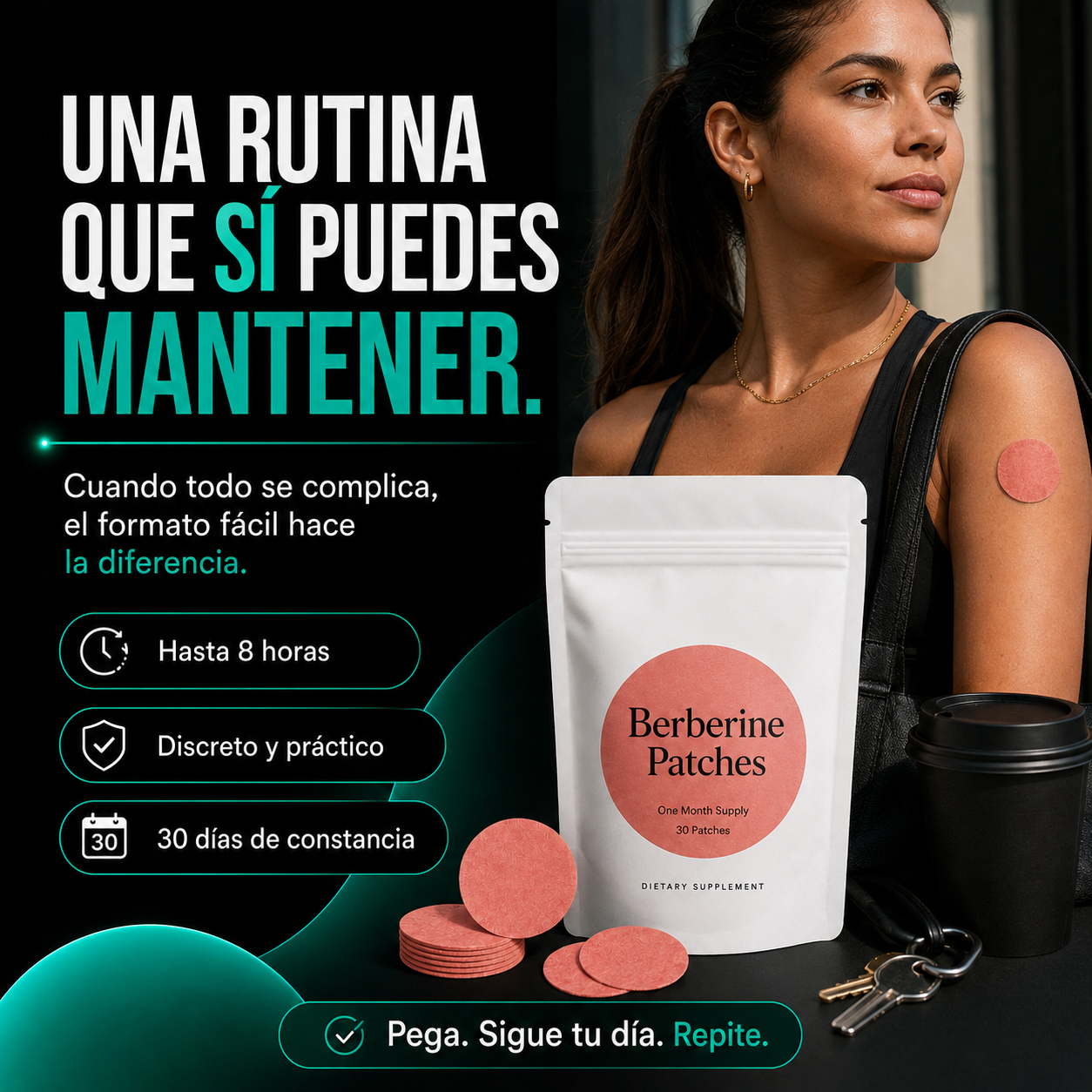 Berberine Patches | Parches para Apoyar el Control de Antojos y Comer con Más Control | Pack de 30 Días