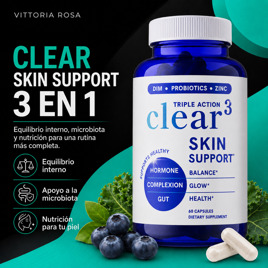 CLEAR Skin Soporte 3 en 1 | Equilibrio Interno, Microbiota y Nutrición para una Piel de Apariencia Más Uniforme