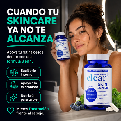 CLEAR Skin Soporte 3 en 1 | Equilibrio Interno, Microbiota y Nutrición para una Piel de Apariencia Más Uniforme