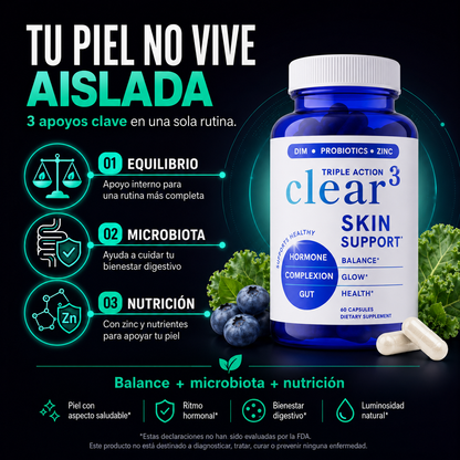 CLEAR Skin Soporte 3 en 1 | Equilibrio Interno, Microbiota y Nutrición para una Piel de Apariencia Más Uniforme