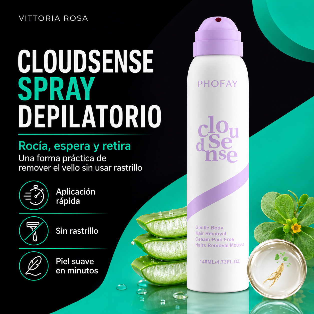 CloudSense | Espuma Depilatoria Corporal en Spray | Piel Suave en Minutos