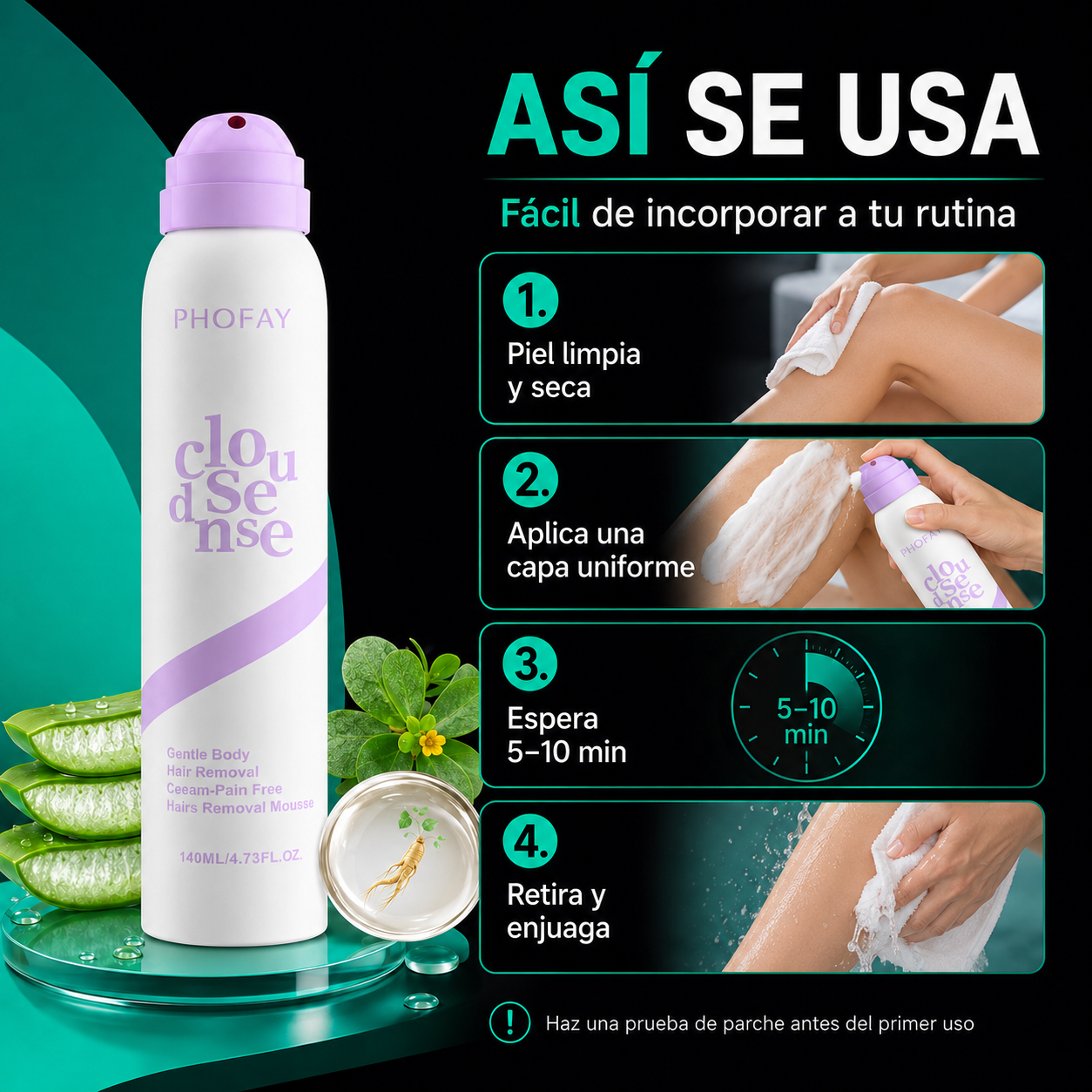 CloudSense | Espuma Depilatoria Corporal en Spray | Piel Suave en Minutos