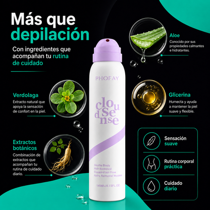 CloudSense | Espuma Depilatoria Corporal en Spray | Piel Suave en Minutos