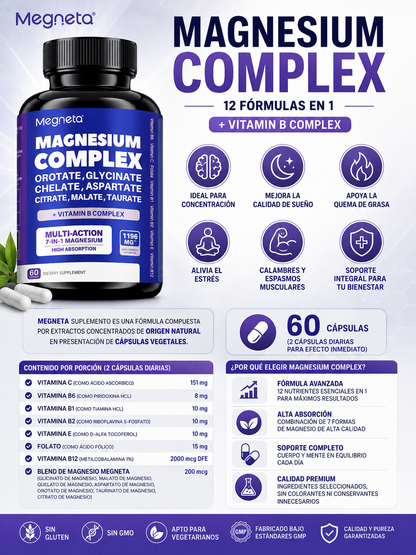 Magnesio Complex™️ | Fórmula 12 en 1 | 60 Capsulas