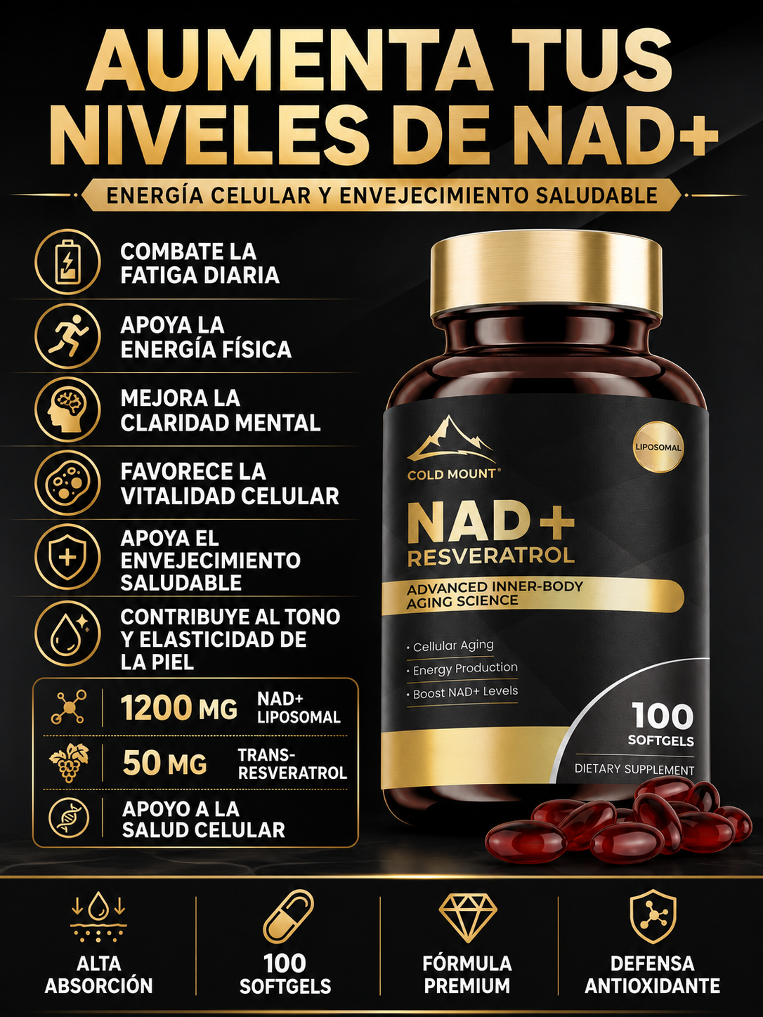 NAD+ Plus con Trans-Resveratrol | Vitalidad, Energía y Salud Celular