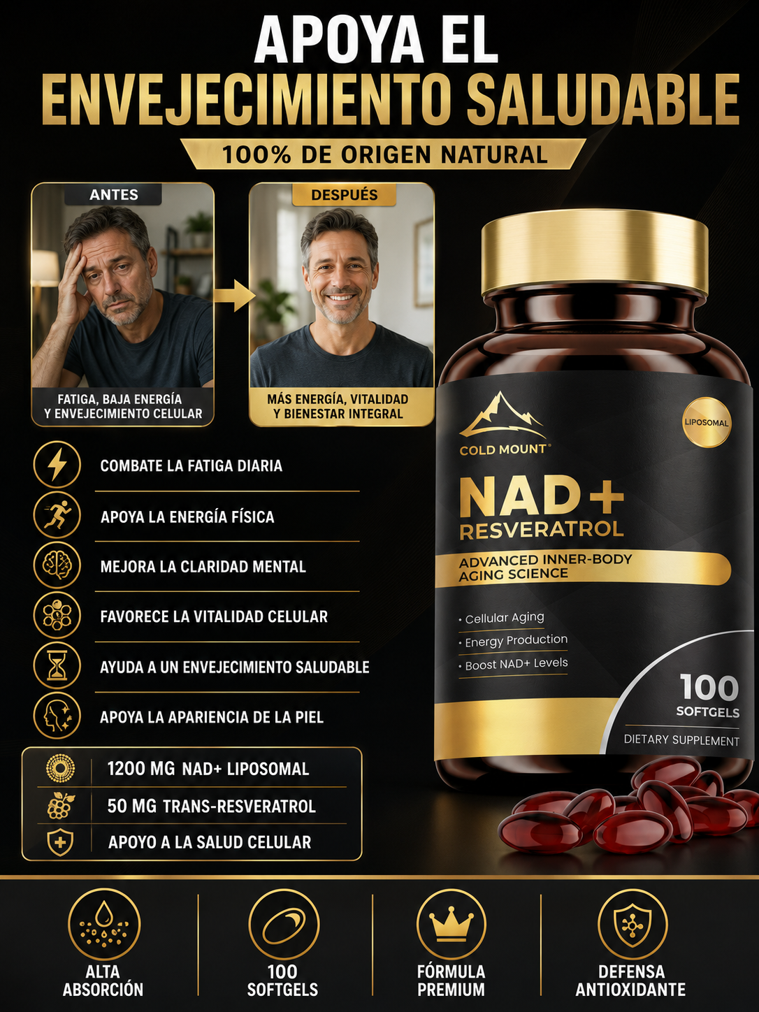 NAD+ Plus con Trans-Resveratrol | Vitalidad, Energía y Salud Celular