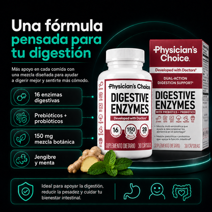 Digestive Enzymes | Fórmula 3 en 1 con 16 Enzimas, Probióticos y Prebióticos para Hinchazón, Gases y Pesadez Ocasional