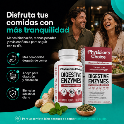 Digestive Enzymes | Fórmula 3 en 1 con 16 Enzimas, Probióticos y Prebióticos para Hinchazón, Gases y Pesadez Ocasional