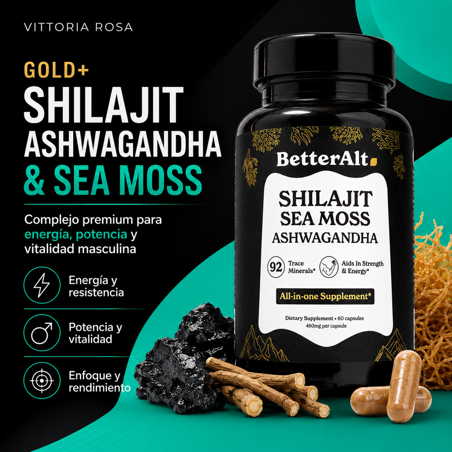 GOLD+ Shilajit, Ashwagandha & Sea Moss | Energía, Potencia y Vitalidad Masculina