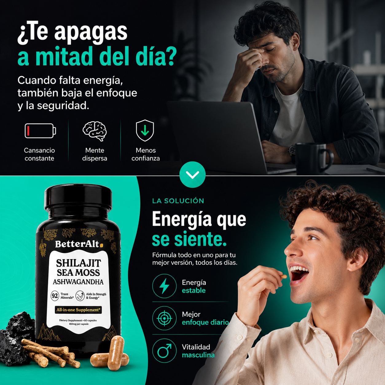 GOLD+ Shilajit, Ashwagandha & Sea Moss | Energía, Potencia y Vitalidad Masculina