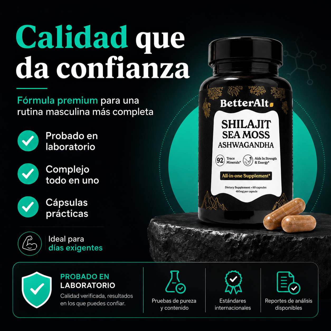 GOLD+ Shilajit, Ashwagandha & Sea Moss | Energía, Potencia y Vitalidad Masculina