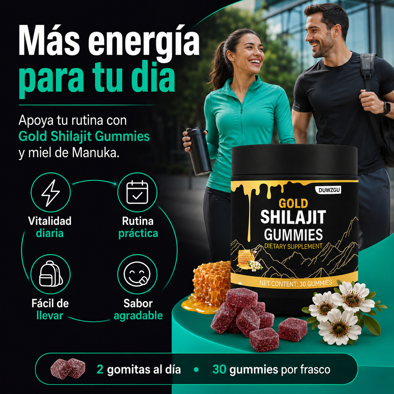 Gold Shilajit Gummies | Energía, Vitalidad y Enfoque Diario | Fórmula Premium con Miel de Manuka