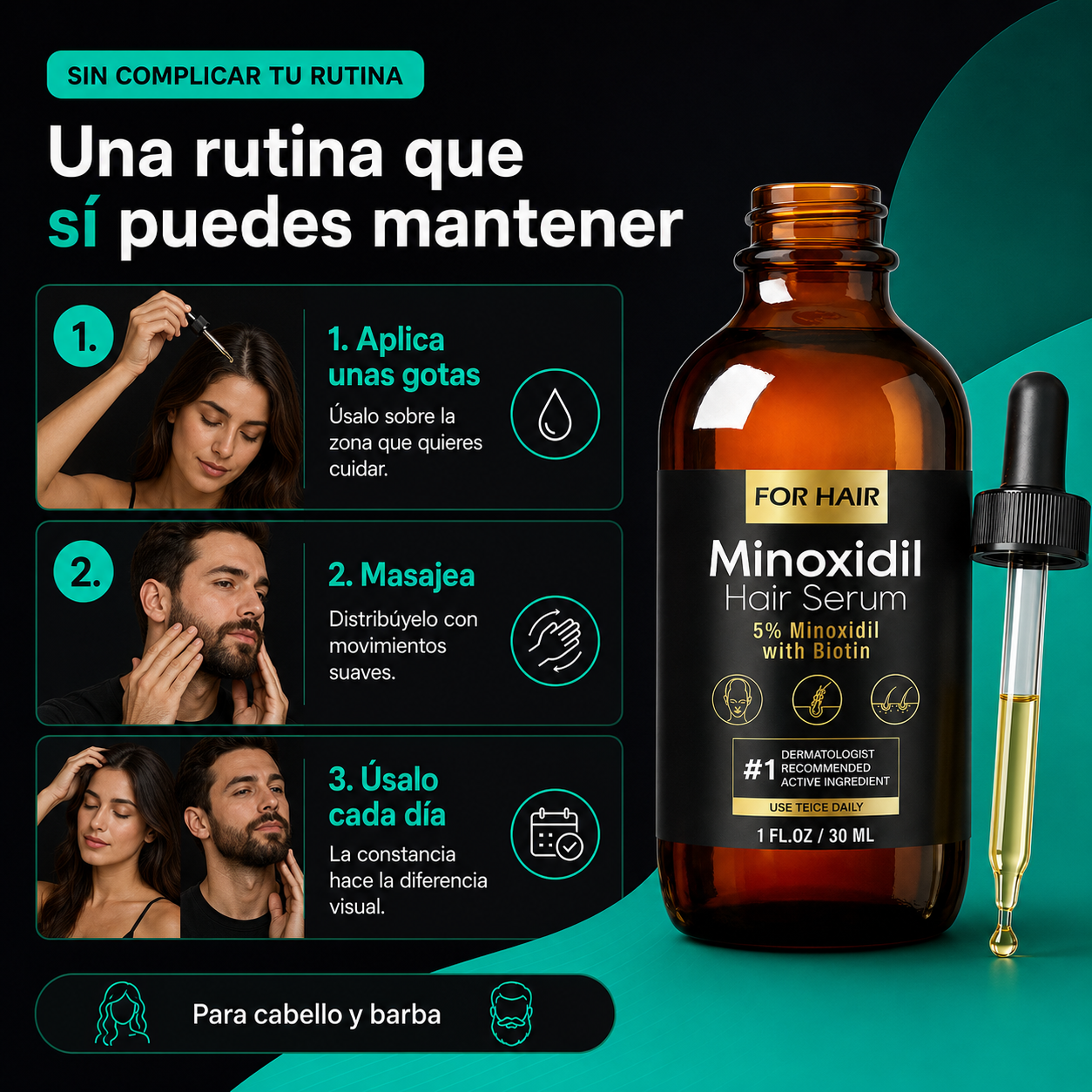 Hair & Beard Growth Serum | 5% Minoxidil + Biotin