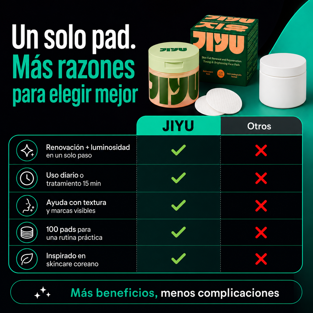JIYU | Discos Tonificantes Renovadores Antimanchas con Niacinamida y Mucina de Caracol | K-Beauty