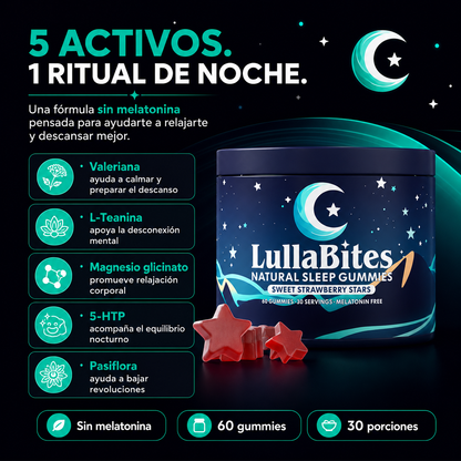 LullaBytes 5 en 1 | Gomitas Nocturnas Sin Melatonina | Relajación y Descanso