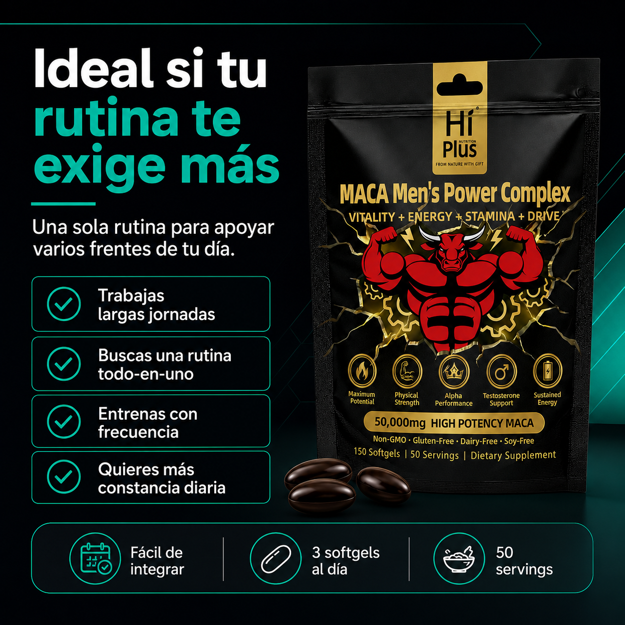 MACA Men´s Power Complex | Complejo de Vitalidad Masculina con Maca de 3 Colores, Shilajit y Adaptógenos