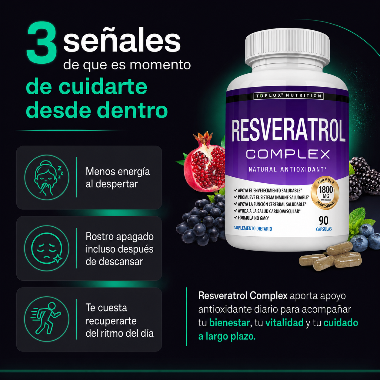 Resveratrol Complex | Antioxidante Avanzado para Vitalidad, Piel y Envejecimiento Saludable