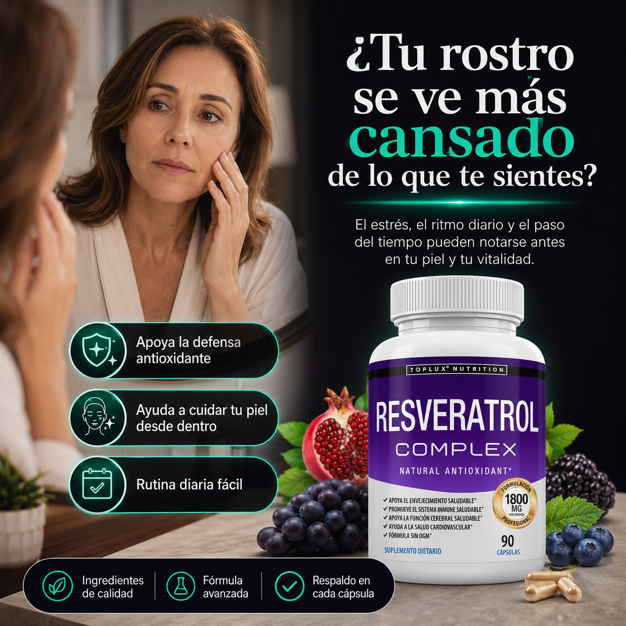 Resveratrol Complex | Antioxidante Avanzado para Vitalidad, Piel y Envejecimiento Saludable
