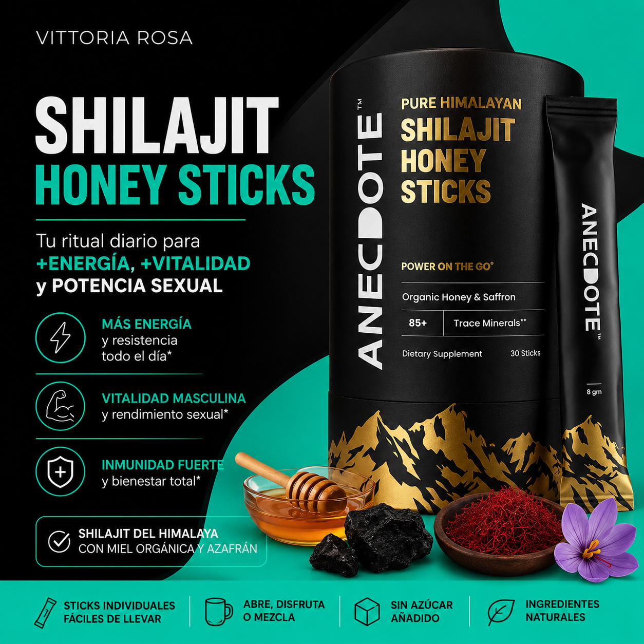 Shilajit Honey Sticks | Ritual del Himalaya para Energía y Vitalidad con Miel y Azafrán