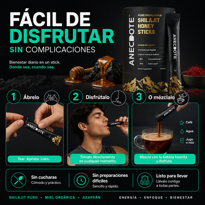 Shilajit Honey Sticks | Ritual del Himalaya para Energía y Vitalidad con Miel y Azafrán
