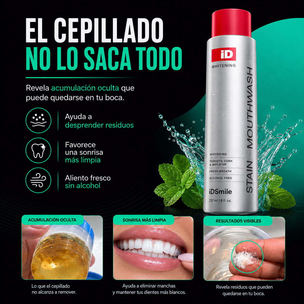 iDSmile | Enjuague Bucal Blanqueador, Limpieza Visible y Aliento Fresco