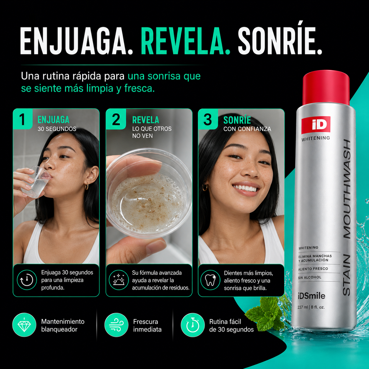 iDSmile | Enjuague Bucal Blanqueador, Limpieza Visible y Aliento Fresco