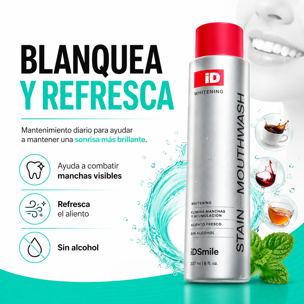 iDSmile | Enjuague Bucal Blanqueador, Limpieza Visible y Aliento Fresco
